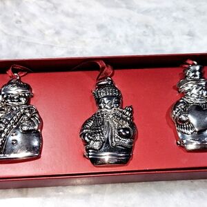 Vintage GORHAM Silver Snowman Christmas Tree Ornaments Silver Plated  Orig Box